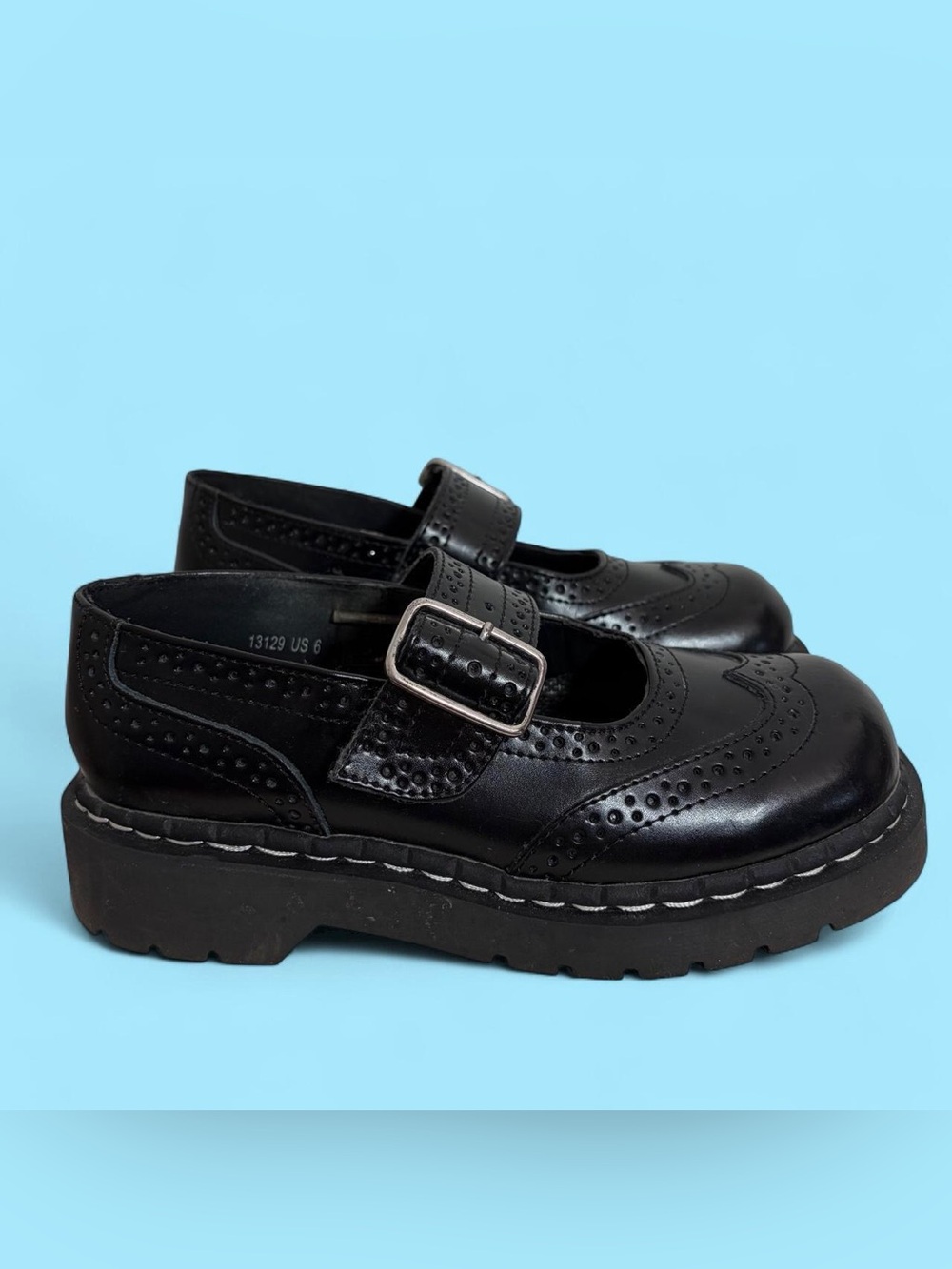 T.U.K Black Mary Jane Brogue Strap Shoes 6